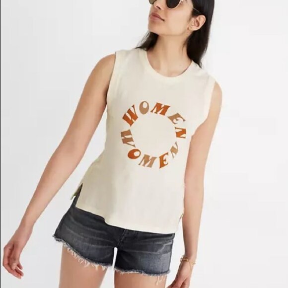 Madewell Cream Women Graphic Crewneck Muscle Tee Size Medium M - Picture 1 of 8
